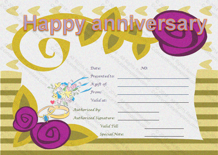 Happy Anniversary Gift Certificate Template