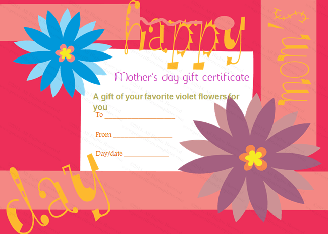 Greek Anemone Mother's Day Gift Certificate Template