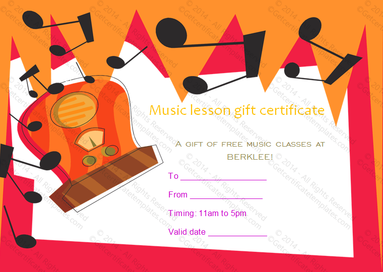 Music Lessons Gift Certificate Template