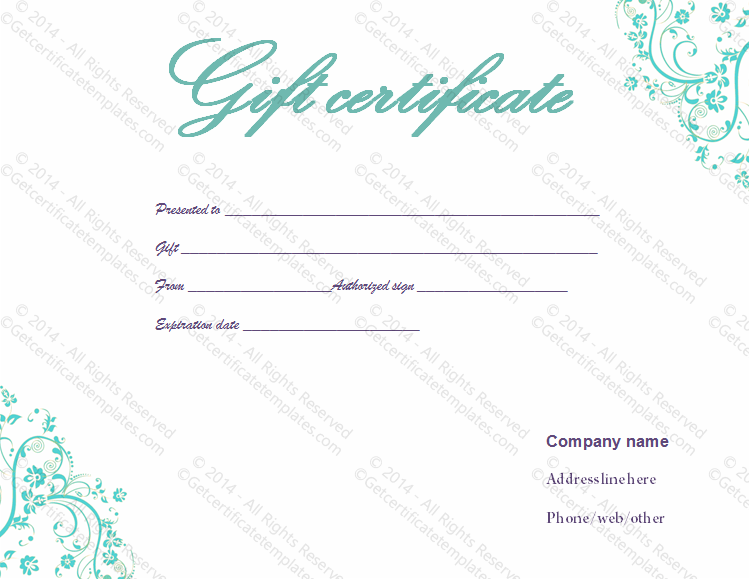 Light Blue Swirls Gift Certificate Template