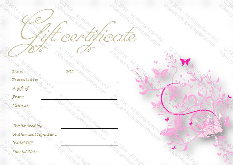 Pink Flies Gift Certificate Template