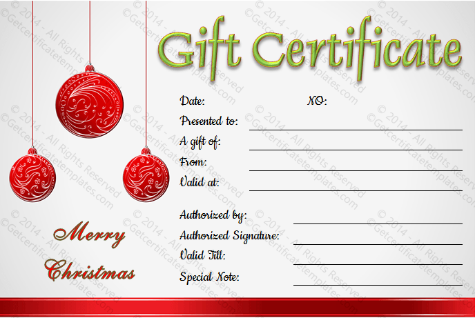 Christmas Balls Gift Certificate Template