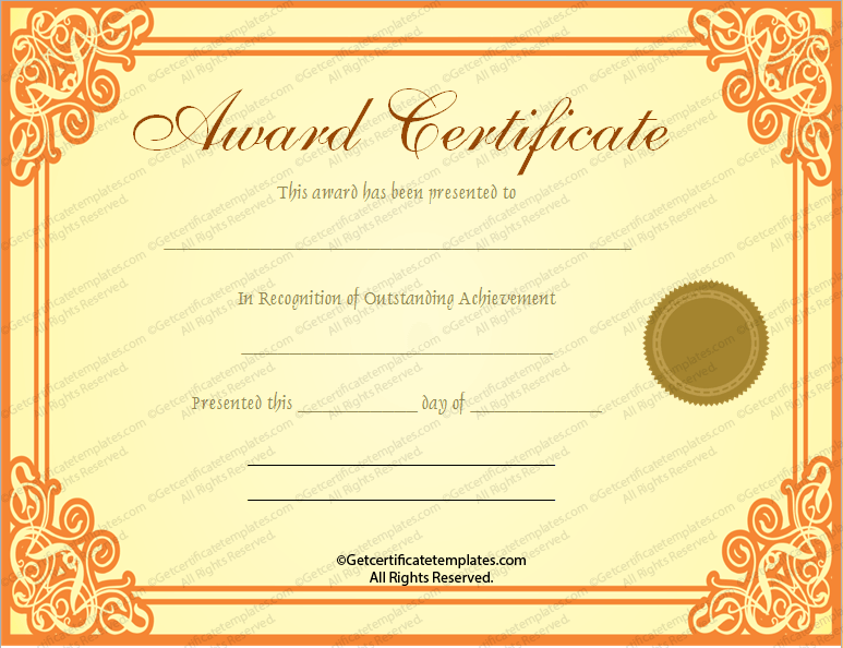 Gold Award Certificate Template PR