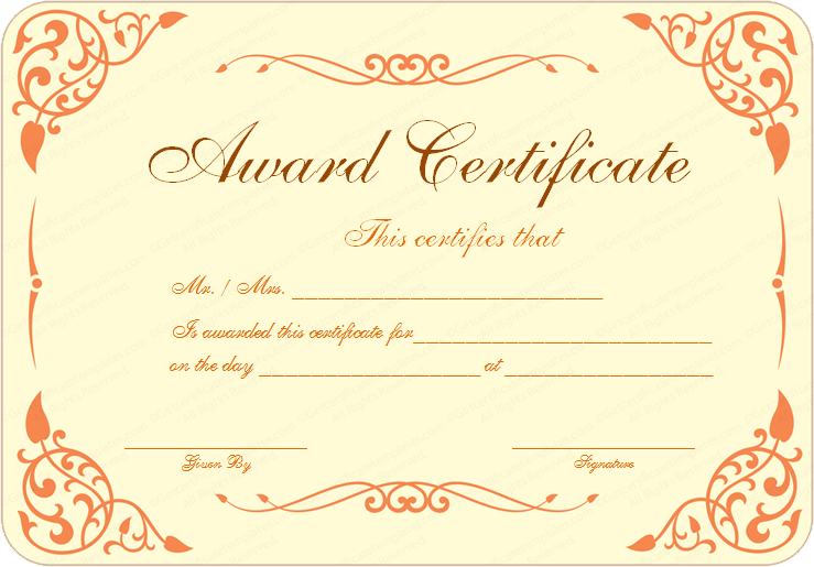 Blank Award Certificate Templates Word