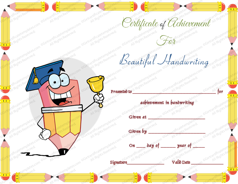 handwriting award certificate template