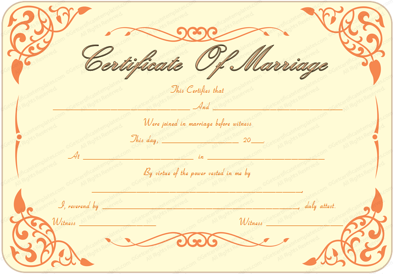 printable marriage certificate template