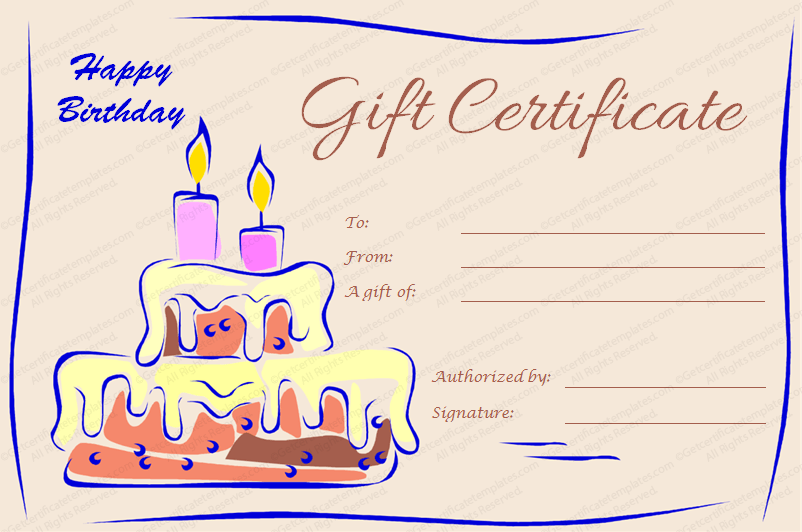 birthday gift certificate template with cake and candels