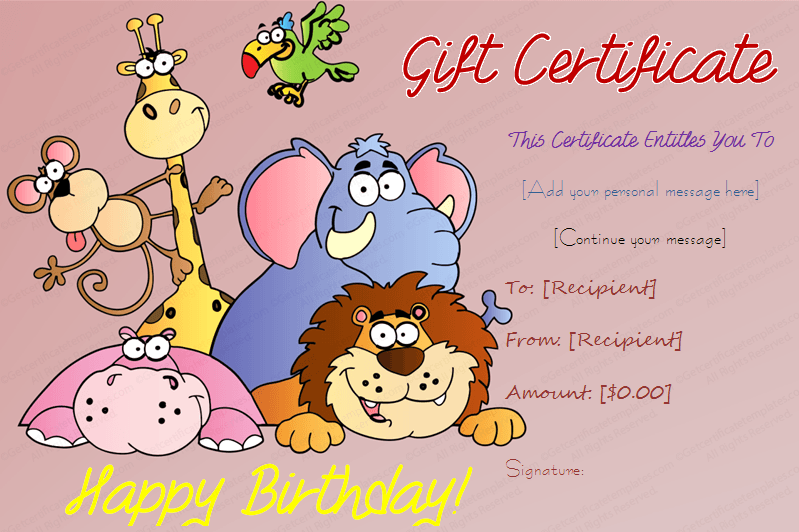 Madagascar Themed Birthday Gift Certificate