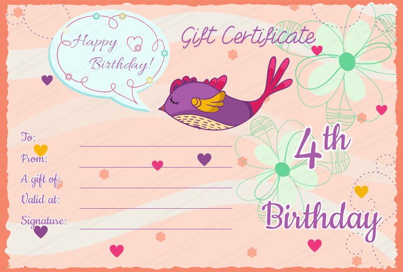 birthday gift certificate template with sparrow and twitty