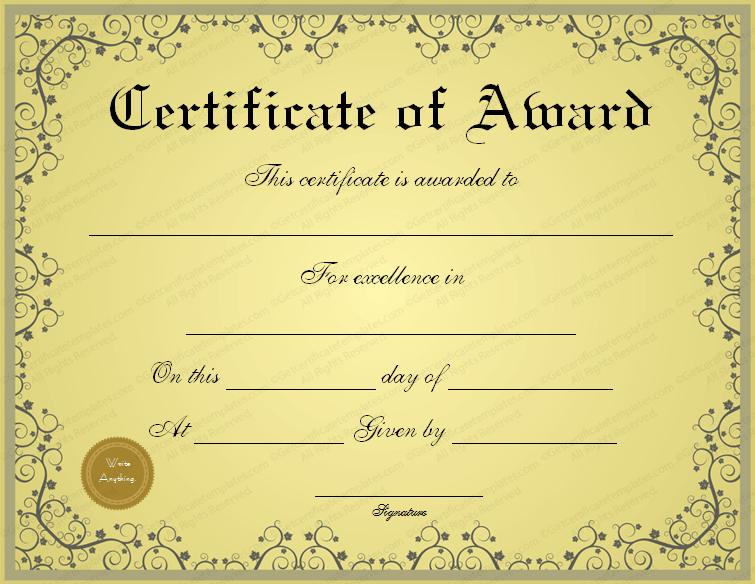 formal award certificate template in golden theme