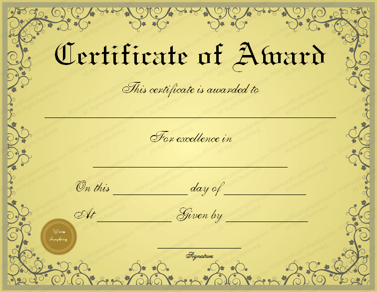 Free Award Certificate Template from www.getcertificatetemplates.com