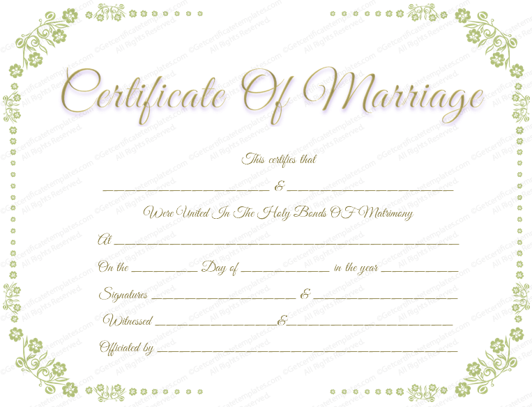 marriage certificate with flower border