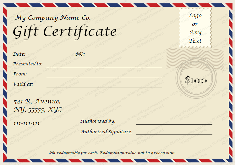 Postcard Themed Gift Certificate Template