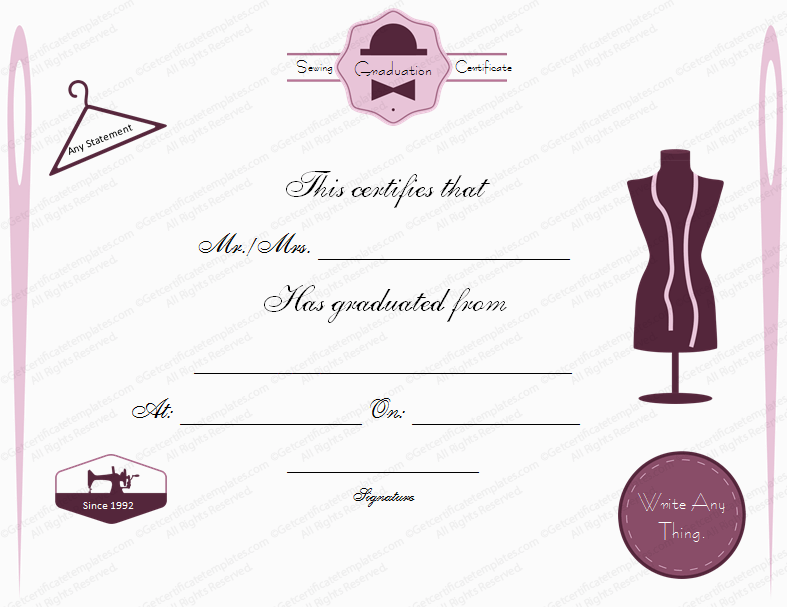 Sewing class graduation Certificate Template PR