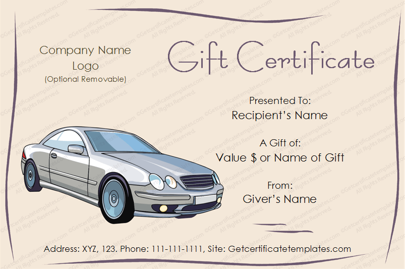 Autos Gift Certificate Template PR