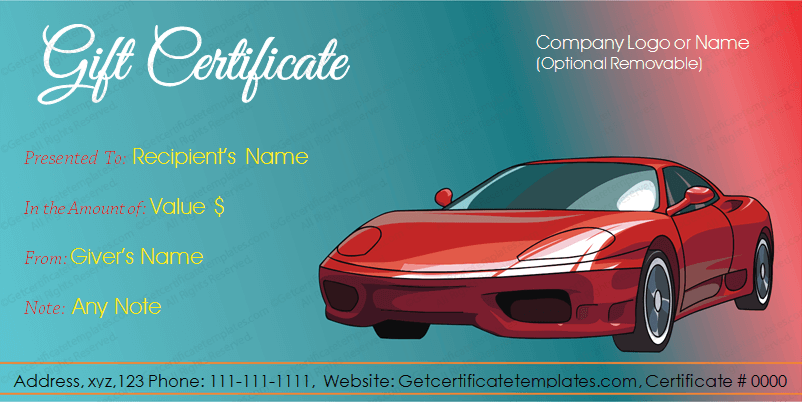 Car Deal Gift Certificate Template PR