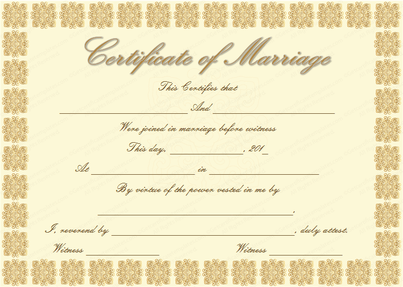 Elegant Marriage Certificate Template (Golden Edition)