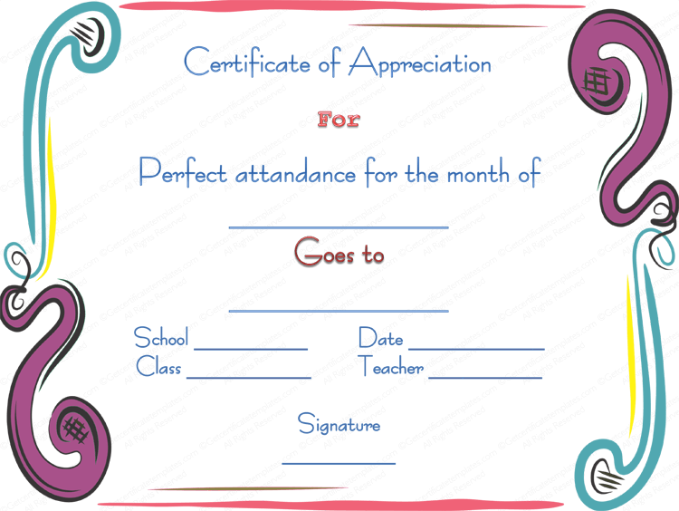 Award Certificate for Regular Attendance