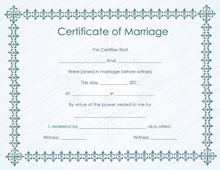 Bluish Formal Marriage Certificate Template