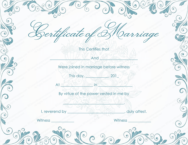 Classic Bluish Marriage Certificate Template