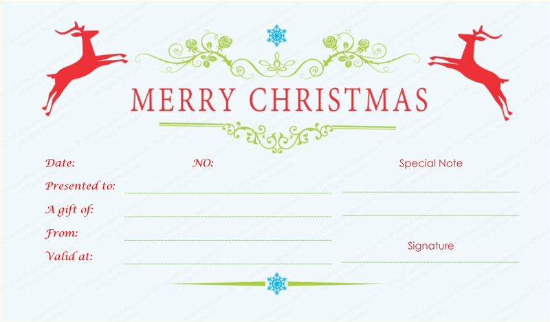 Double Reindeer Christmas Gift Certificate Template