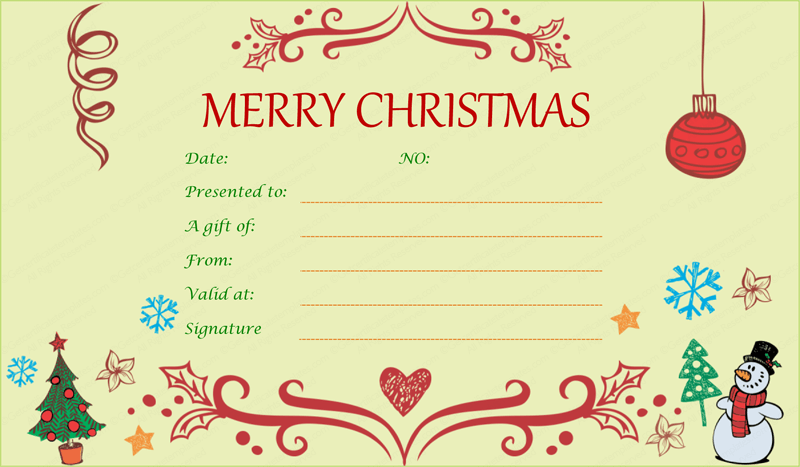 Free Printable Blank Christmas Gift Certificate