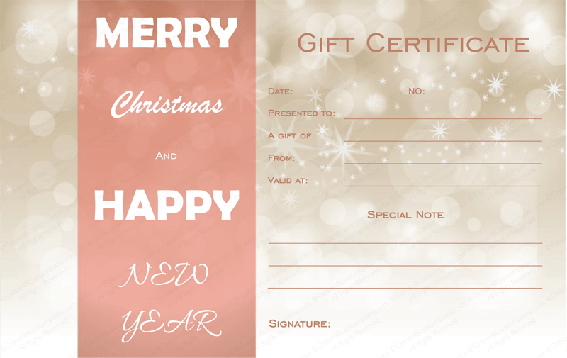 Golden Sparks Christmas Gift Certificate Template