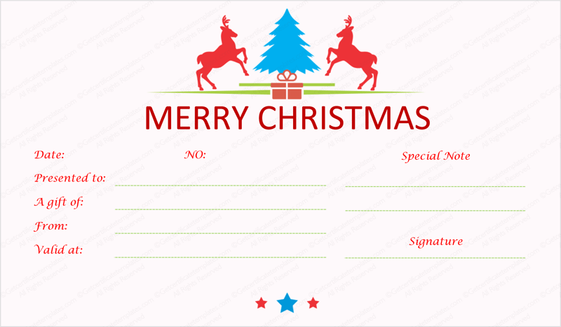 Prancing-Reindeer-Christmas-gift-certificate-template