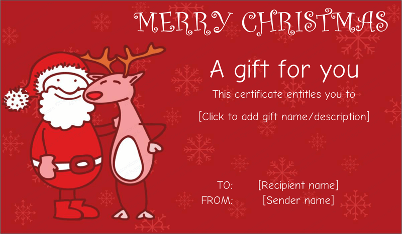 Santa Friend Wit Reindeer Gift Certificate