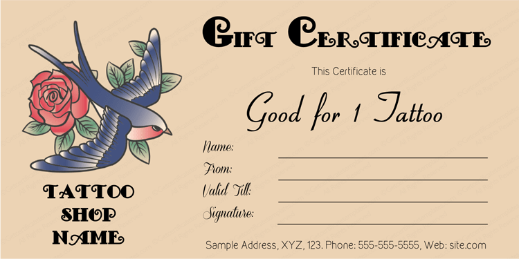 Tattoo Gift Certificate Template