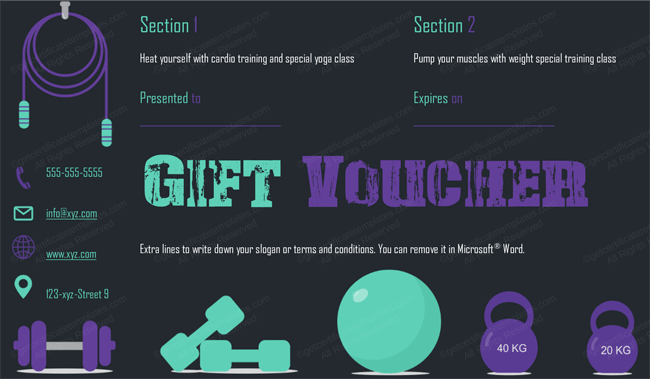 Gym Sections Gift Certificate Template