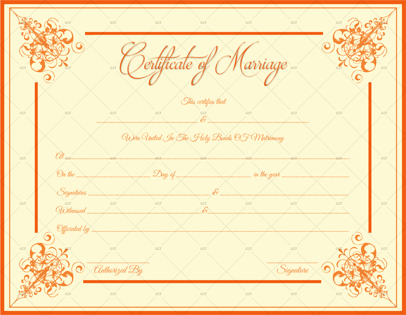 Marriage Certificate (Orange Borders) - for Word