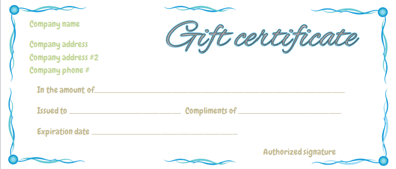 blue ribbons gift certificate template