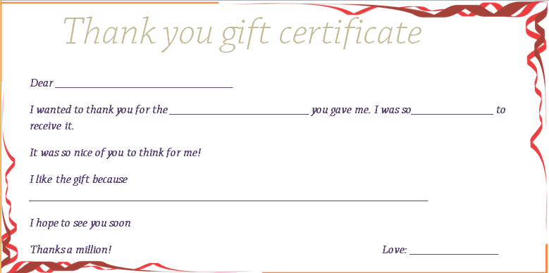 Red Ribbons Thank You Gift Certificate Template