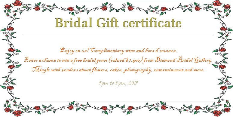 Wreath of Roses Bridal Gift Certificate Template