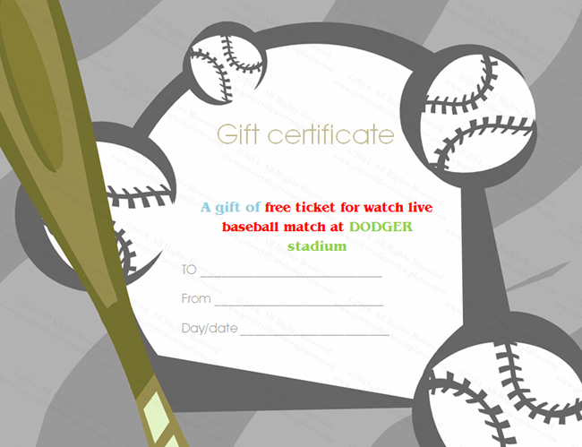 Baseball Tickets Gift Certificate Template