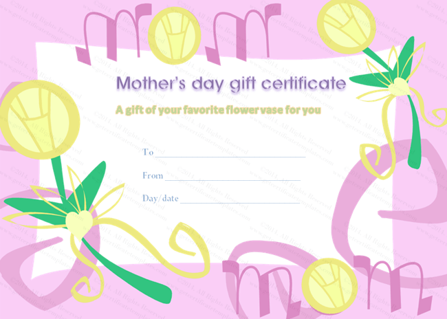 Daffodils Mother's Day Gift Certificate Template