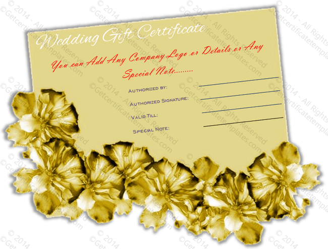Golden Paper Wedding Gift Certificate Template back