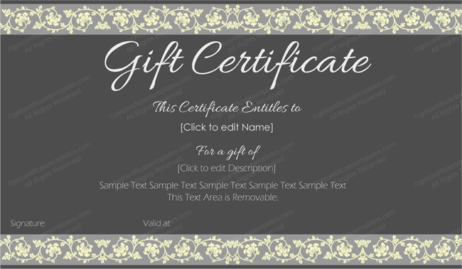 Beauty in Black Gift Certificate Template