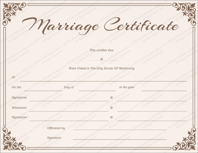 Chocolate Border Marriage Certificate Template