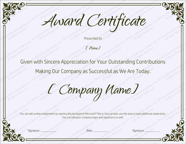 Microsoft Word Award Certificate Template from www.getcertificatetemplates.com