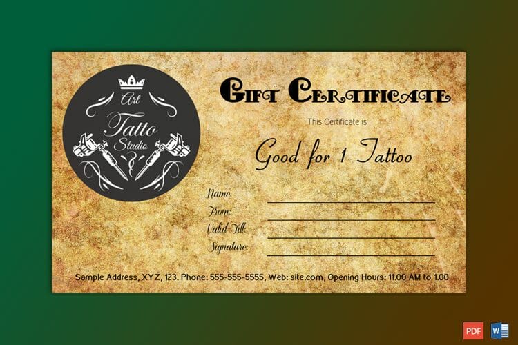 tattoo shop gift certificate