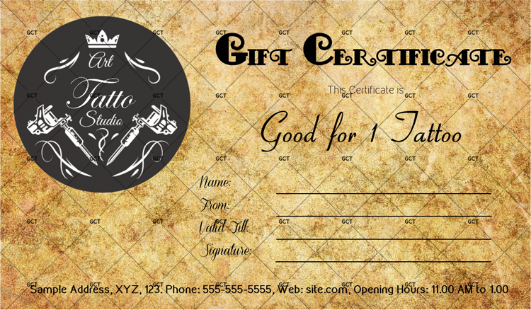 tattoo shop gift certificate