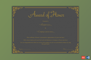 Award of Honor Sample