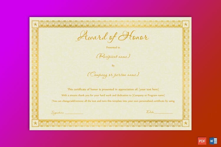 Award Certificate Wording