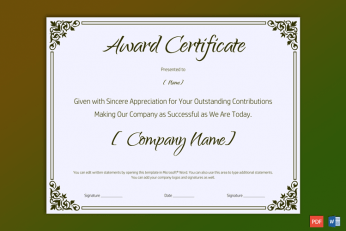 Retirement Award Certificate
