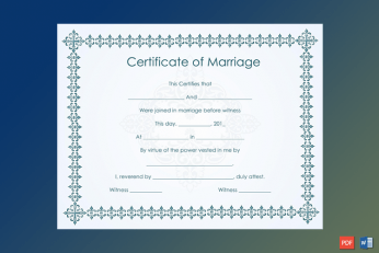 Bluish Formal Marriage Certificate Template Word