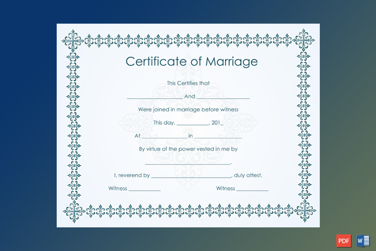 Bluish Formal Marriage Certificate Template Word