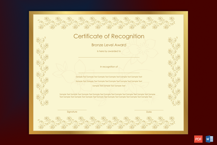 Recognition Award Certificate Sample