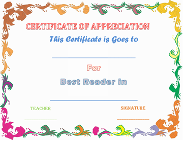 Certificate of Appreciation for Accelerated Reader